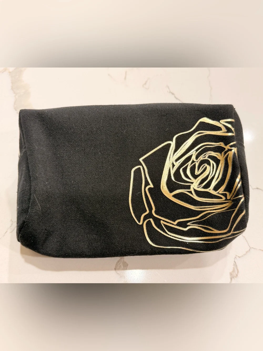 Lancôme Black Cosmetic Pouch with Gold Rose Accent